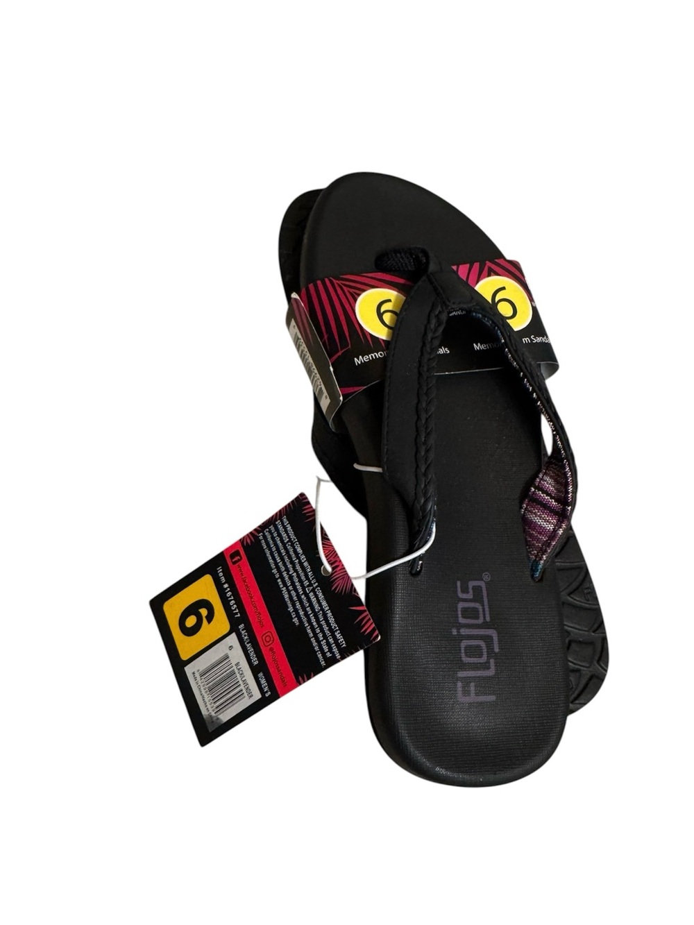 Flojos Women’s Size 6, Maddy Flip Flip Memory Foam Sandal in Black/Lavender NWT